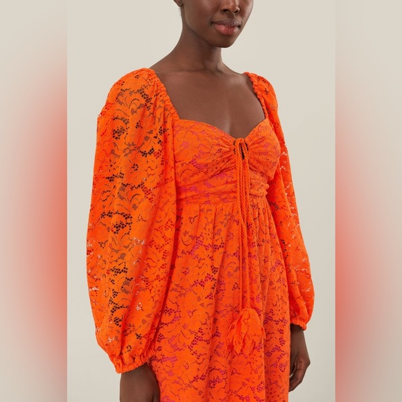 FARM RIO Orange Lace Long Sleeve Midi Dress - Picture 3 of 5